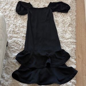 Shoshanna Midnight Off the Shoulder Black Ruffled Hem Dress